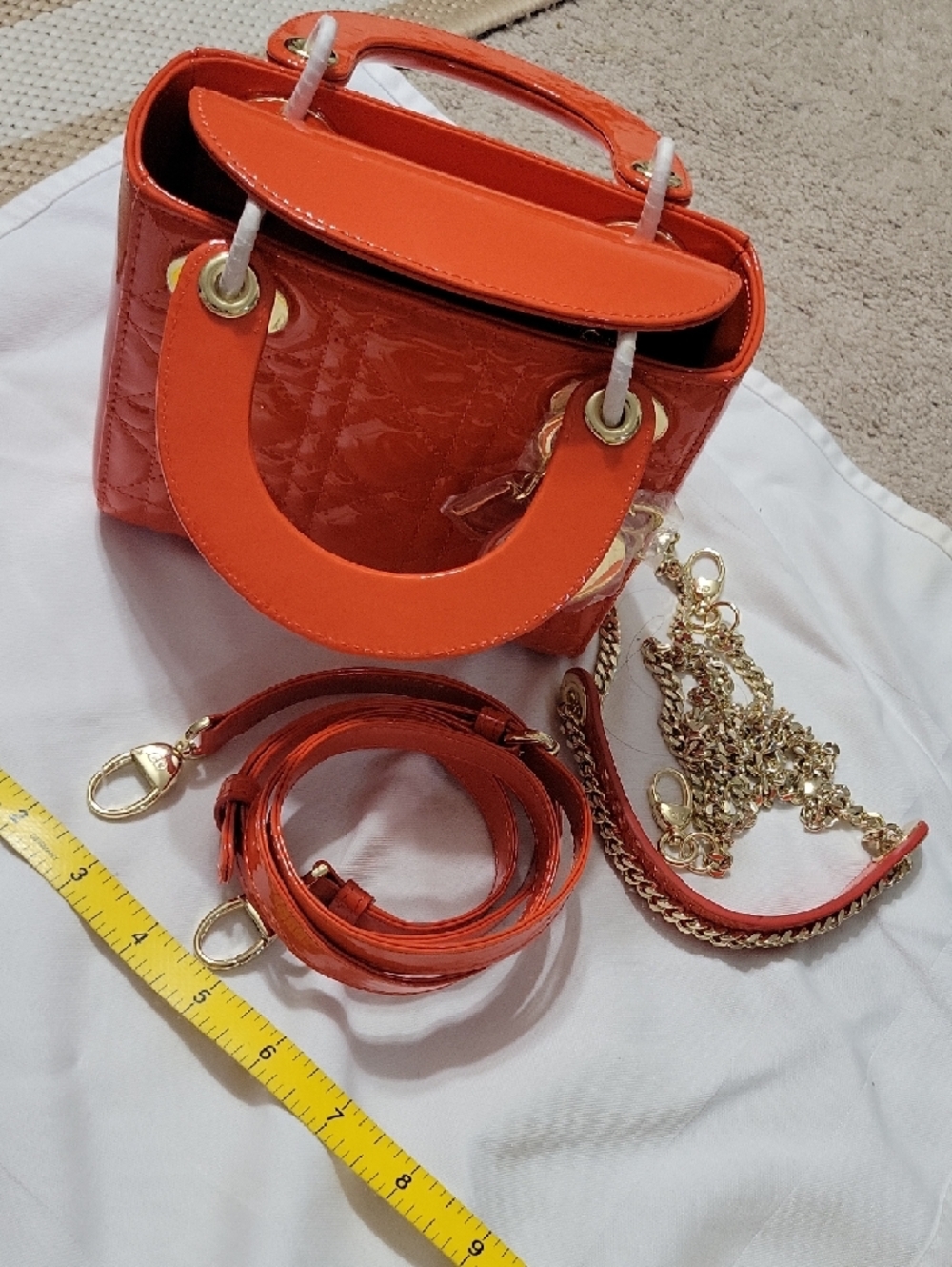 CHRISTAIN DOIR Orange Patent Lady Dior Mini Bag with Gold Hardware - Picture 16 of 16
